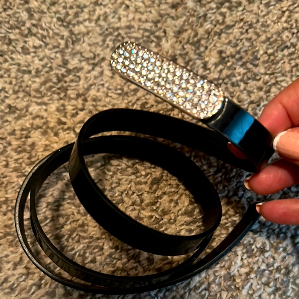 Black Belt with Silver Rhinestone Buckle